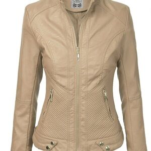 Made by Johnny Beige Vegan Leather Moto Jacket